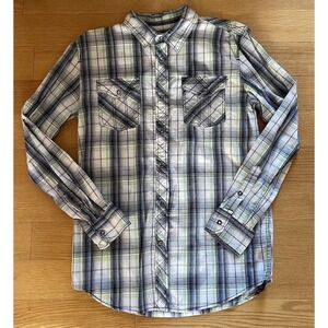 Skully Snap Up Western Shirt Mens Medium Long Sleeve Multicolor Plaid Check